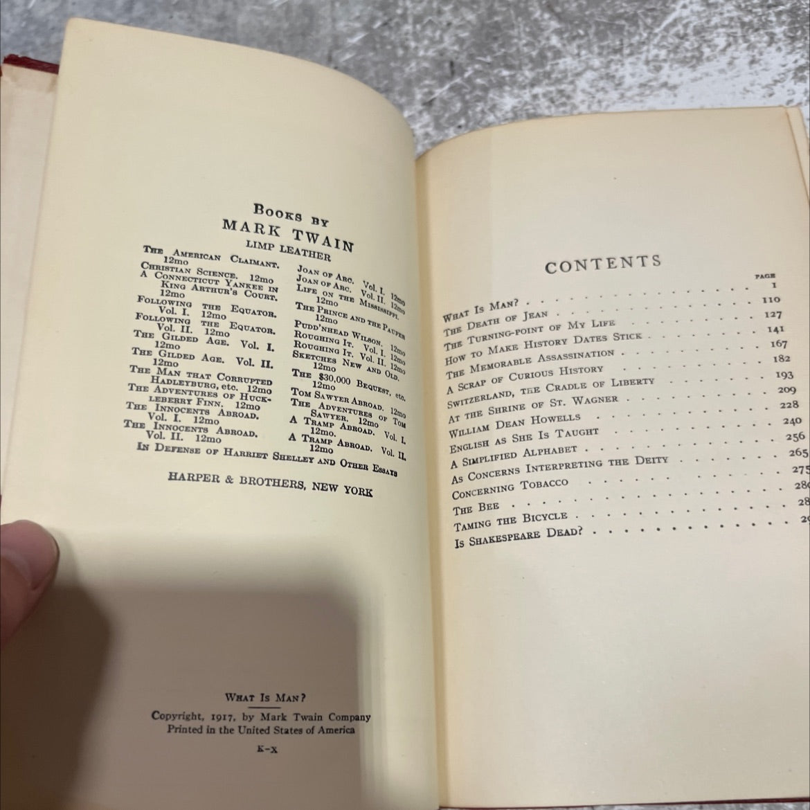 what is man? and other essays by mark twain book, by mark twain, 1917 Leather image 3