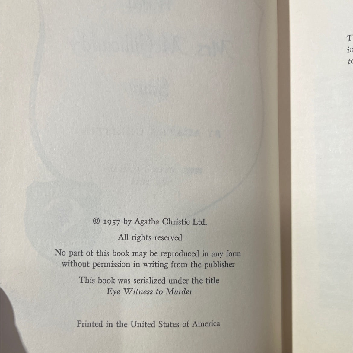 what mrs. mcgillicuddy saw book, by agatha christie, 1957 Hardcover image 3