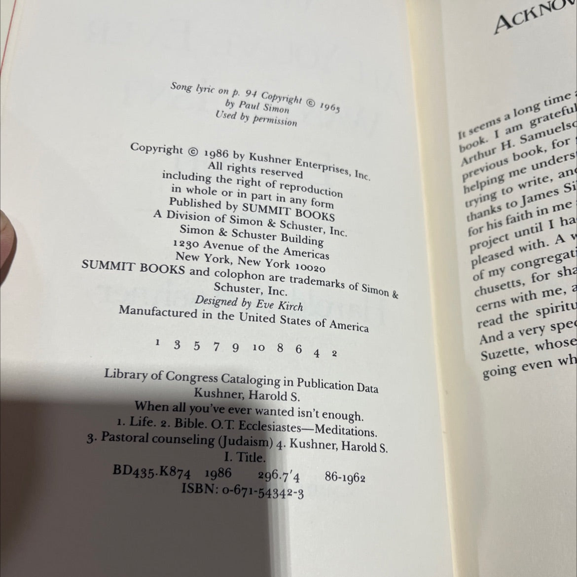 when all you've ever wanted isn't enough book, by harold s. kushner, 1986 Hardcover image 3