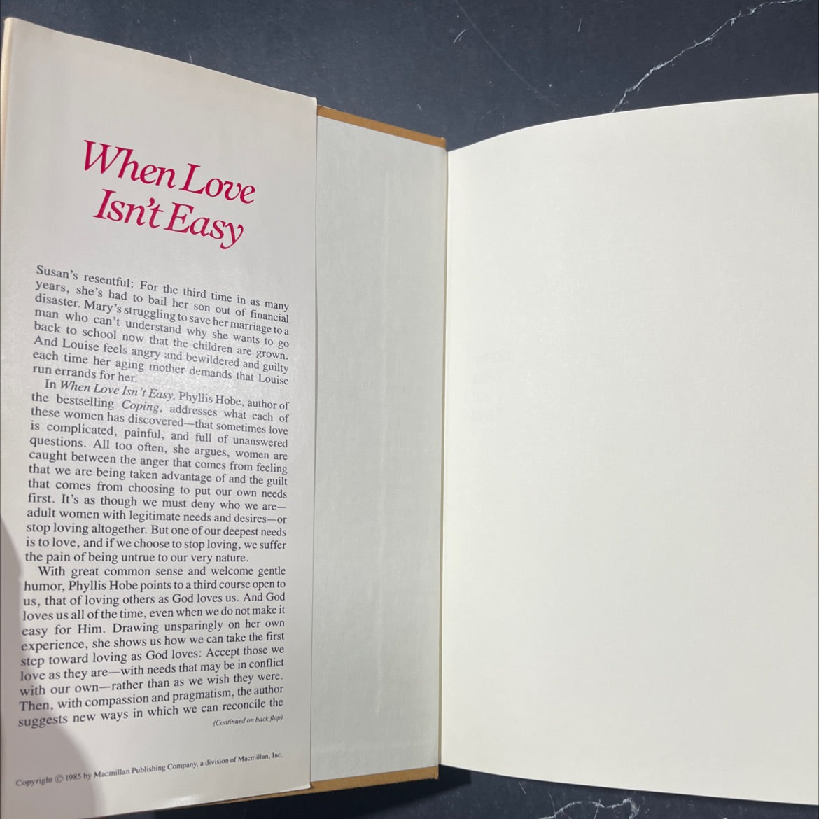when love isn't easy book, by Phyllis Hobe, 1985 Hardcover image 4