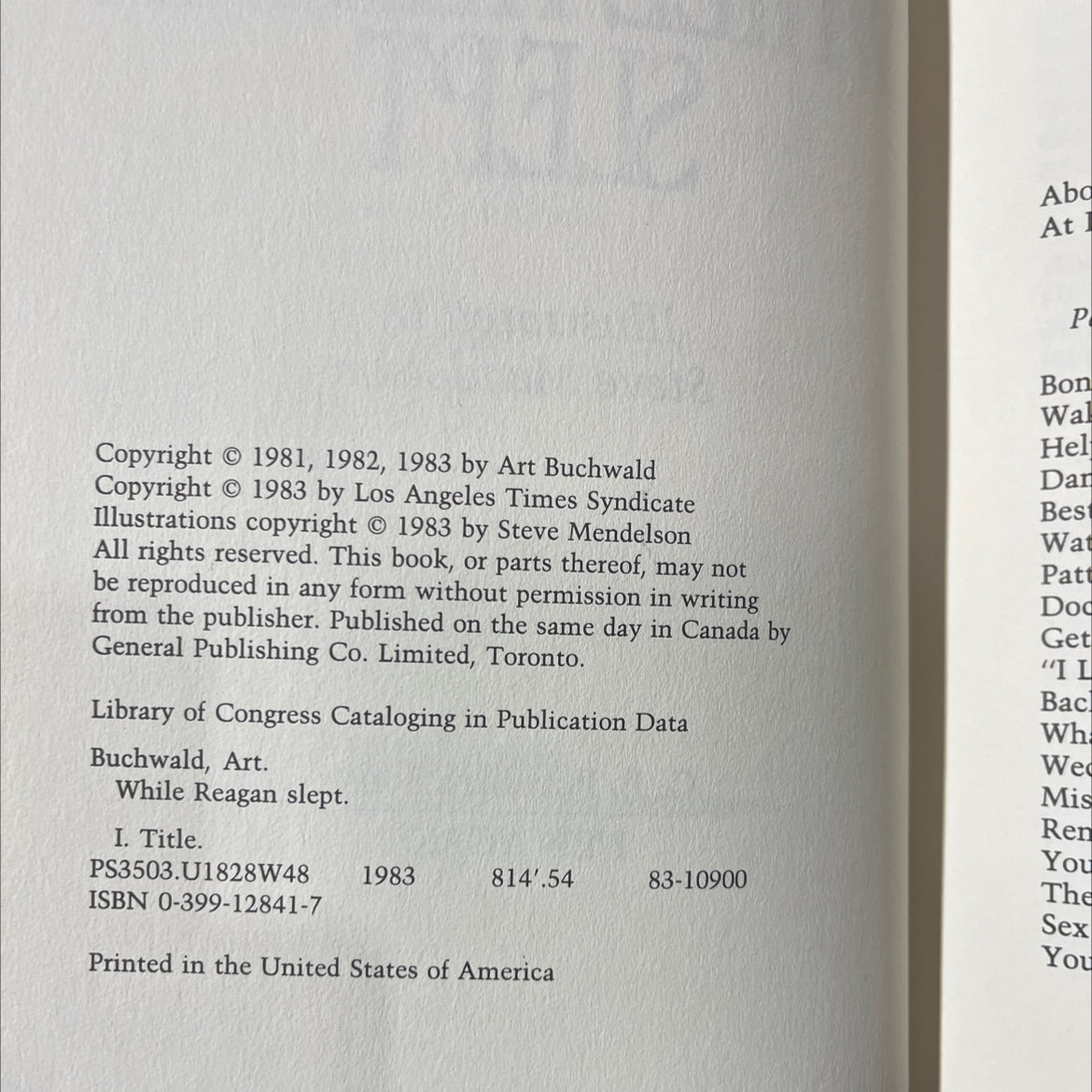 while reagan slept book, by Art Buchwald, 1983 Hardcover image 3