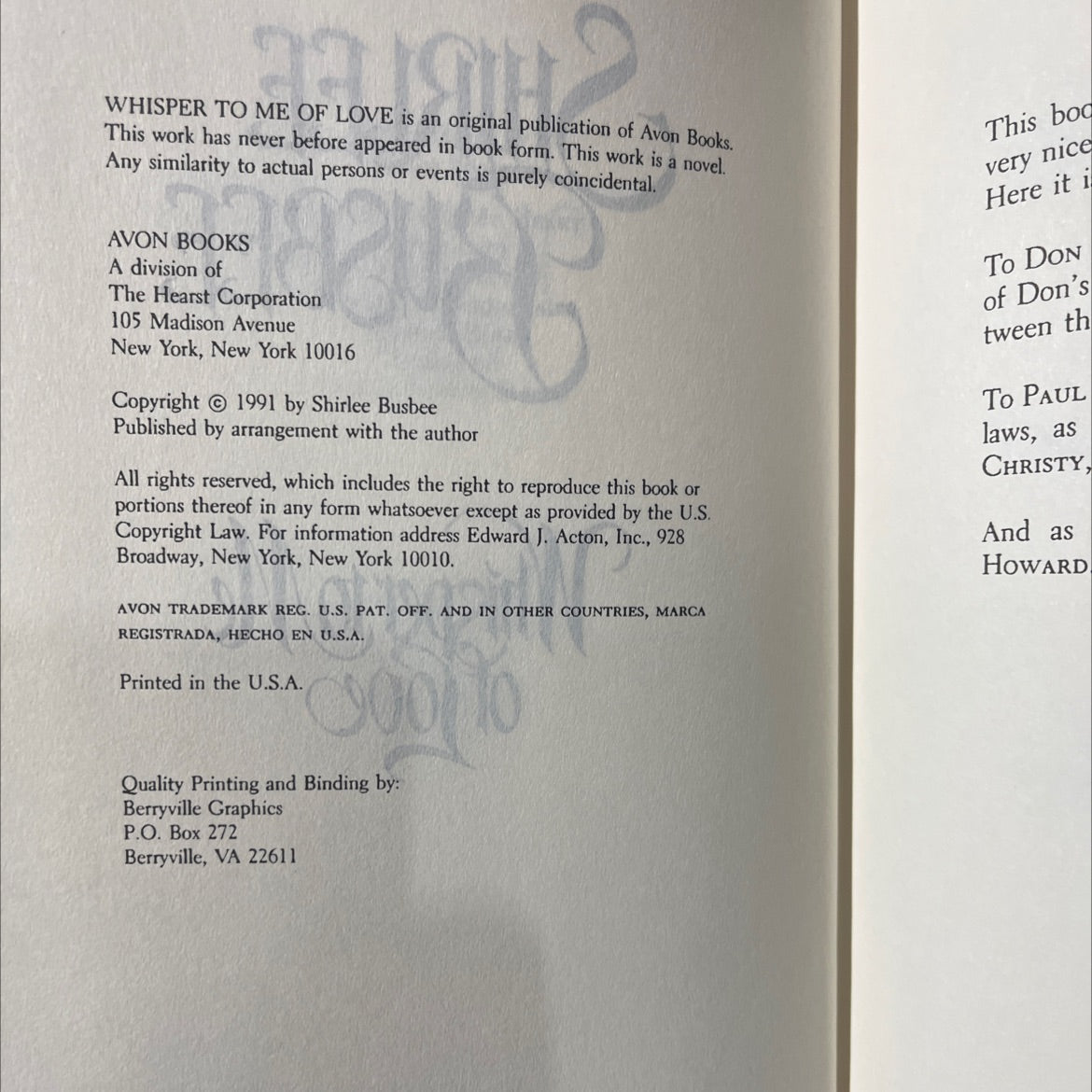 whisper to me of love book, by Shirlee Busbee, 1991 Hardcover image 3