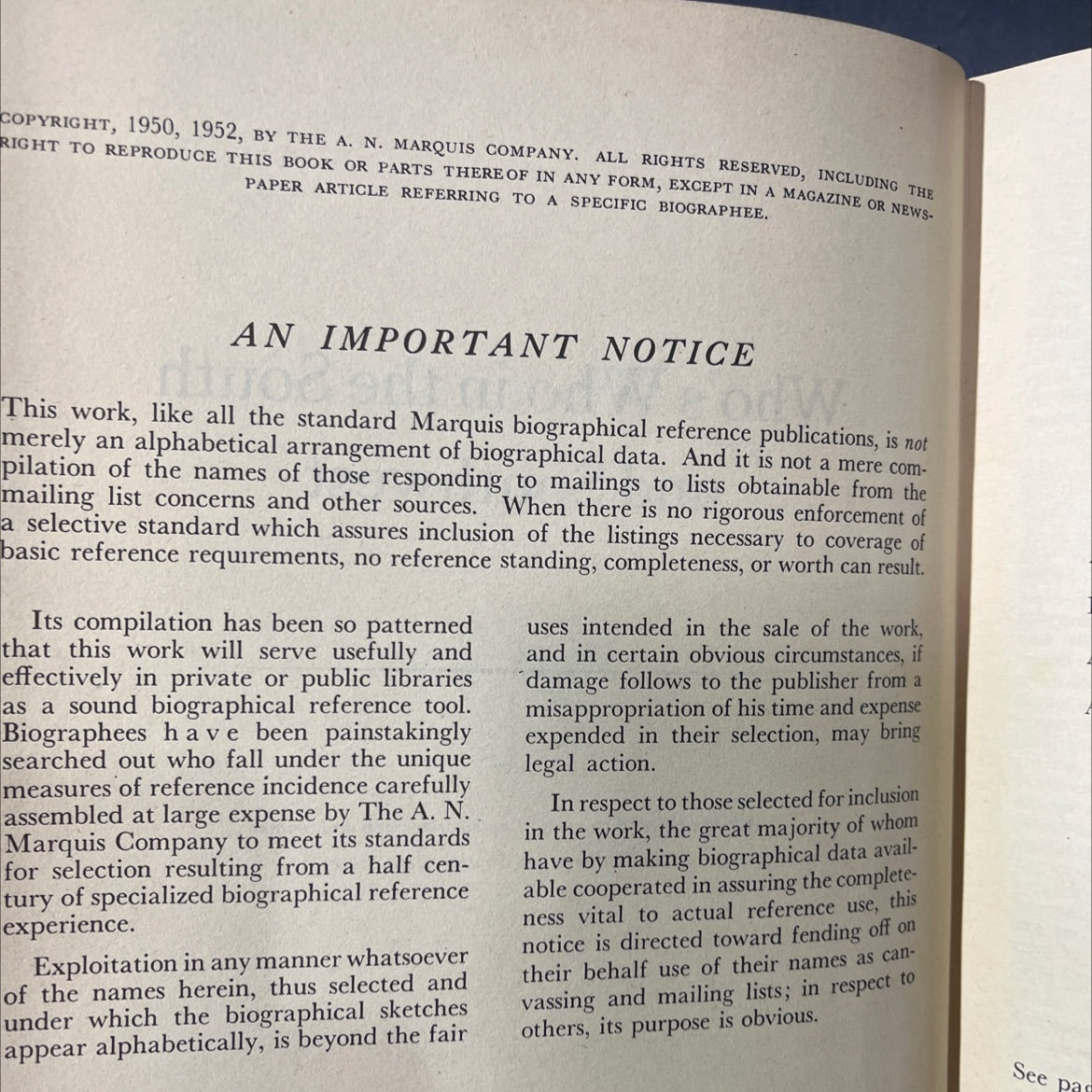 who's who in the south and southwest book, by A. N. Marquis Company, 1952 Hardcover image 3