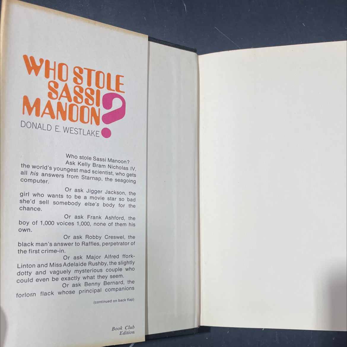 who stole sassi manoons? book, by Donald E. Westlake, 1969 Hardcover image 4
