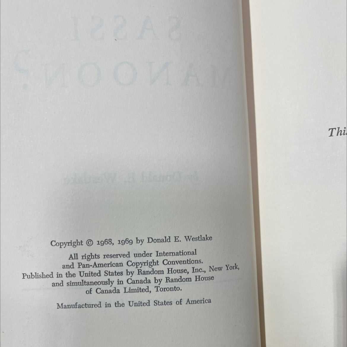 who stole sassi manoons? book, by Donald E. Westlake, 1969 Hardcover image 3