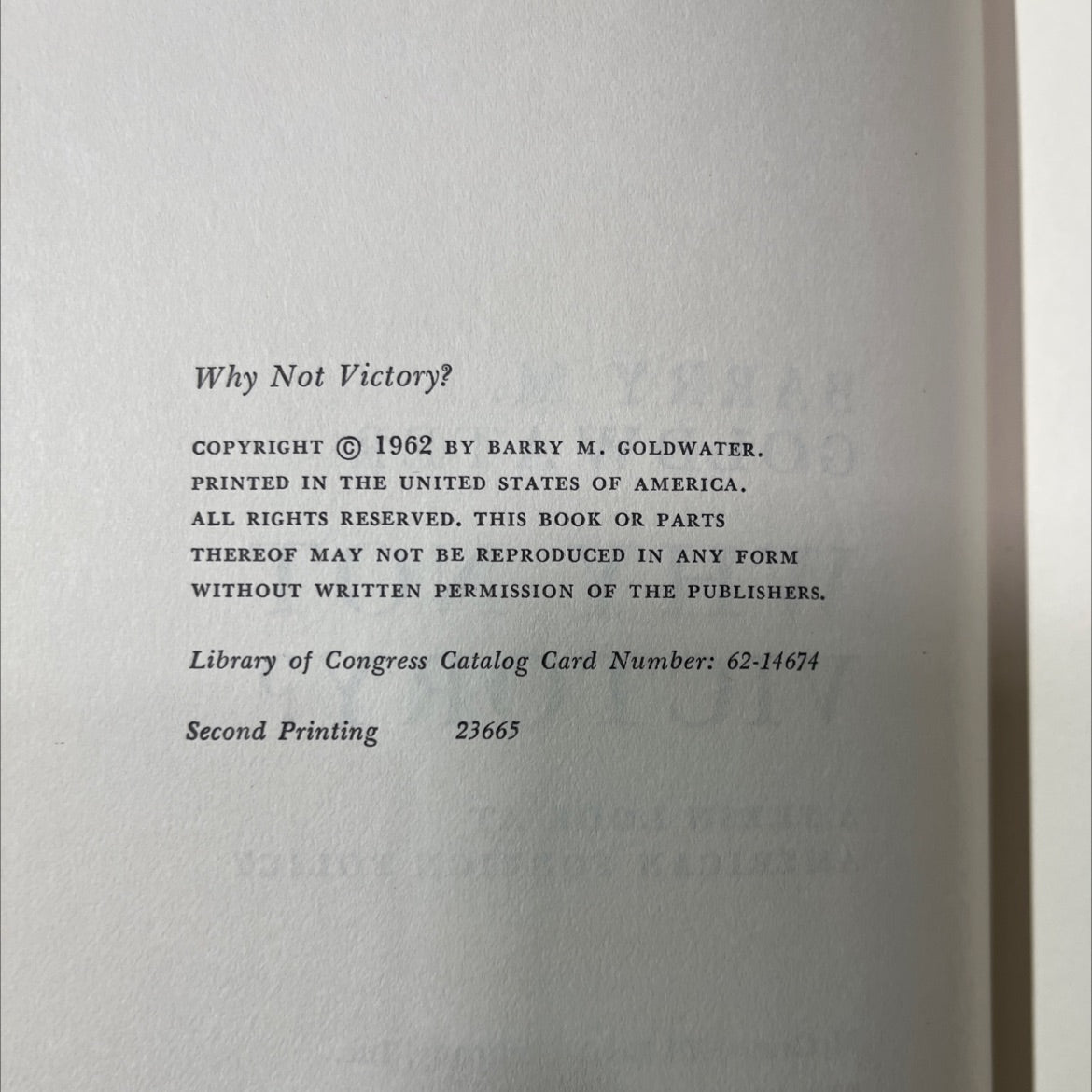 why not victory? a fresh look at american foreign policy book, by barry m. goldwater, 1962 Hardcover image 3