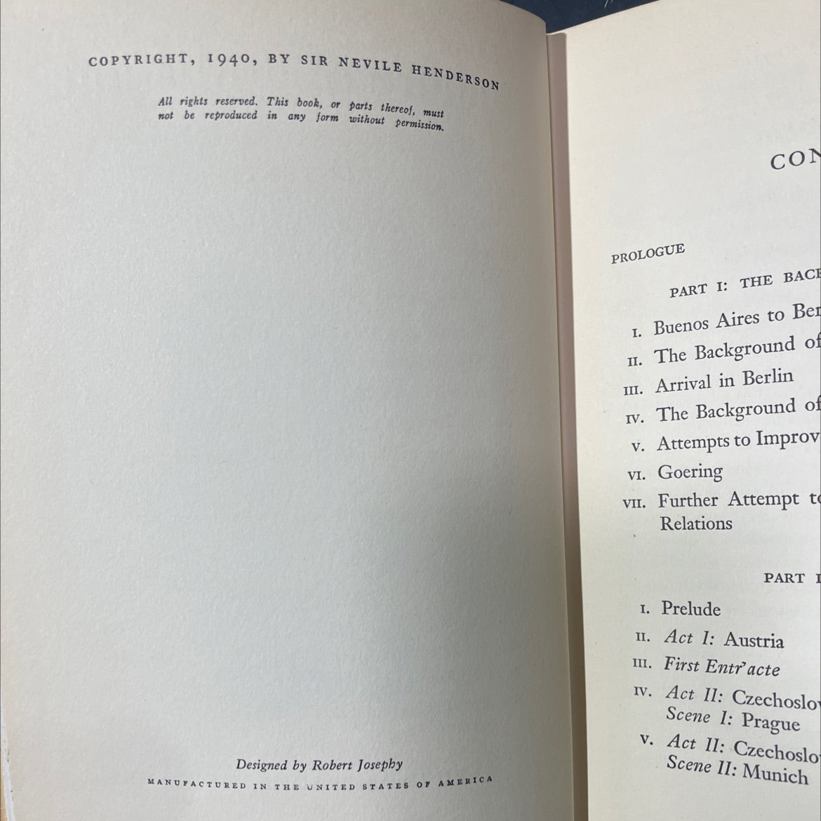 wide w failure of a mission berlin 1937-1939 book, by Sir Nevile Henderson, 1940 Hardcover image 3