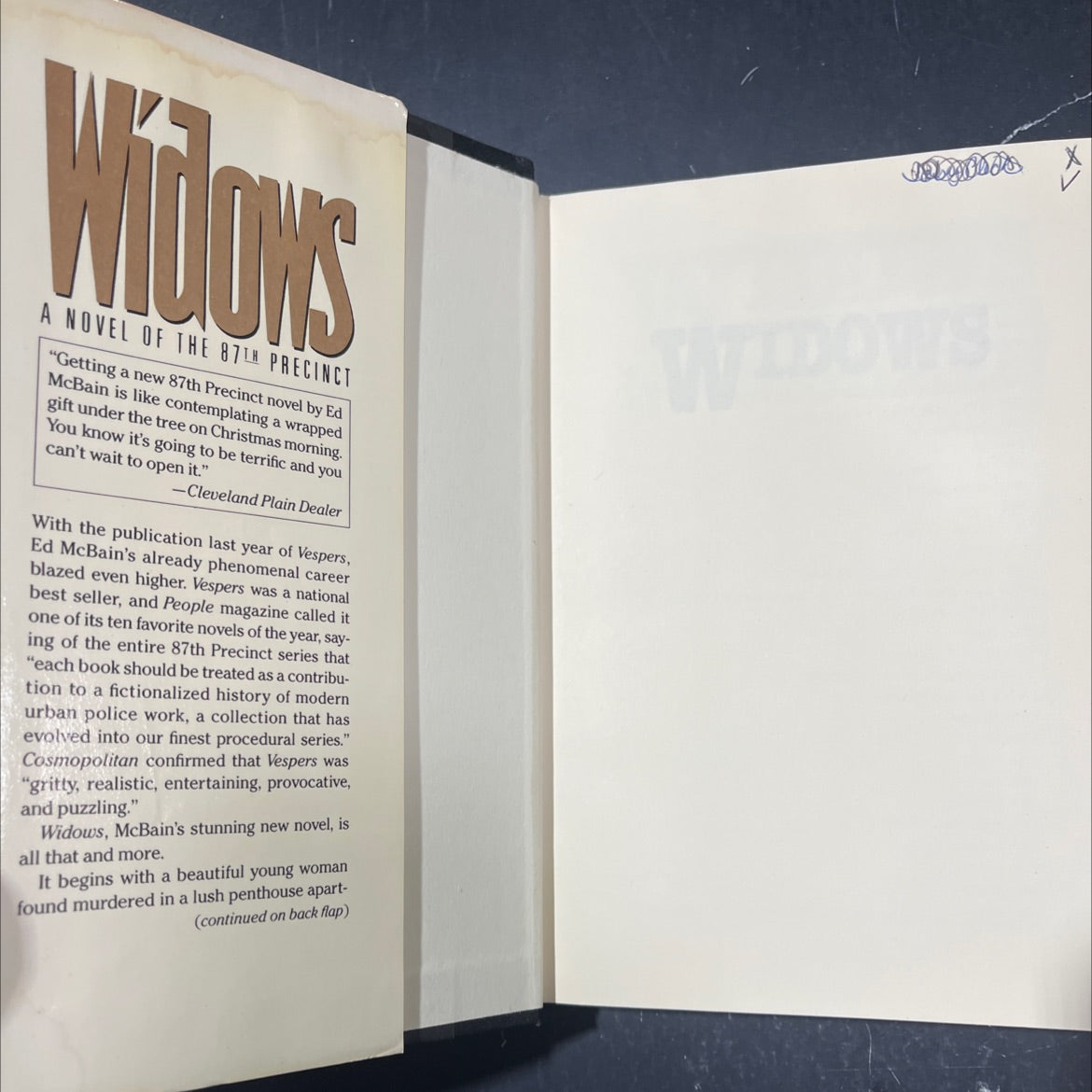 widows book, by ed mcbain, 1991 Hardcover image 4