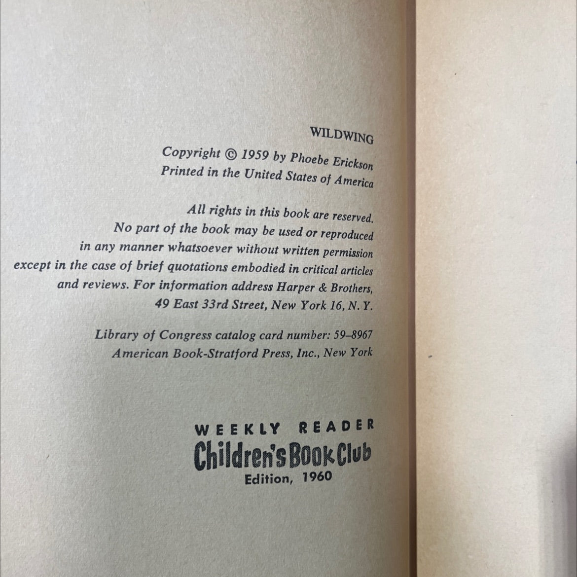 wildwing book, by Phoebe Erickson, 1959 Hardcover image 3