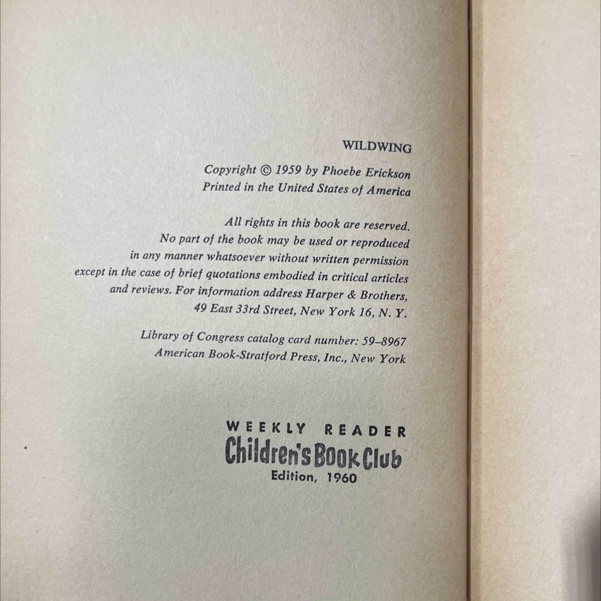 wildwing book, by Phoebe Erickson, 1959 Hardcover image 3