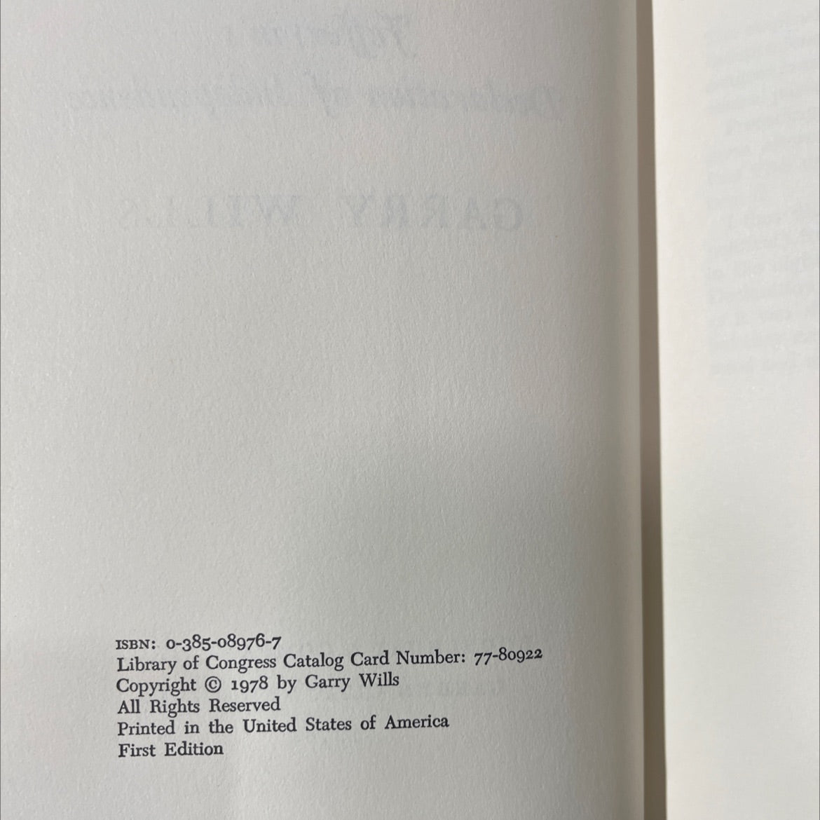 wills olic freedom ar inventing america ☆ jefferson's declaration of independence book, by garry wills, 1978 Hardcover image 3
