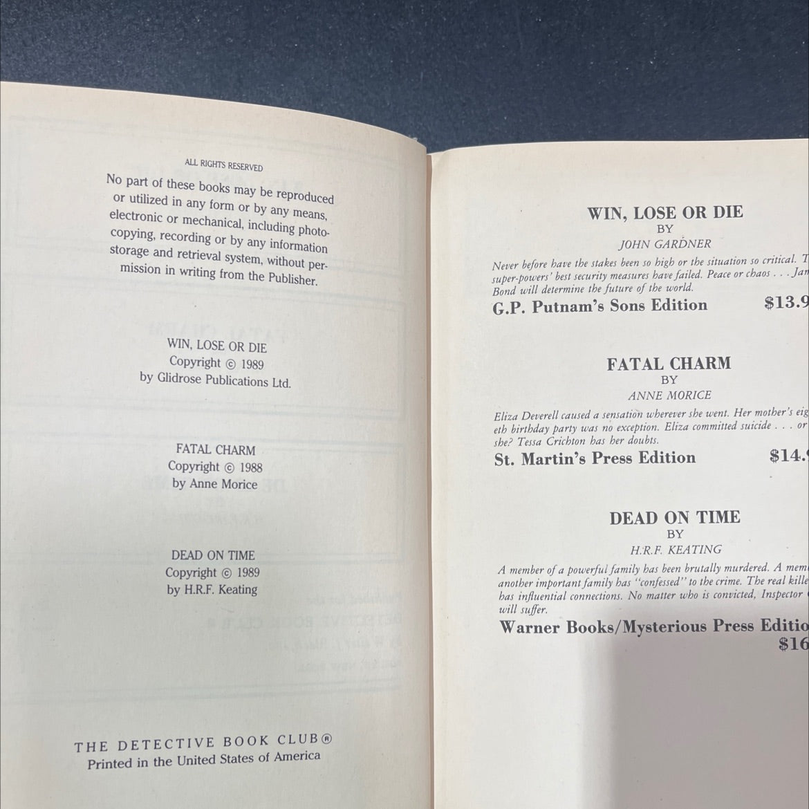 win, lose or die book, by john gardner, 1989 Hardcover image 3