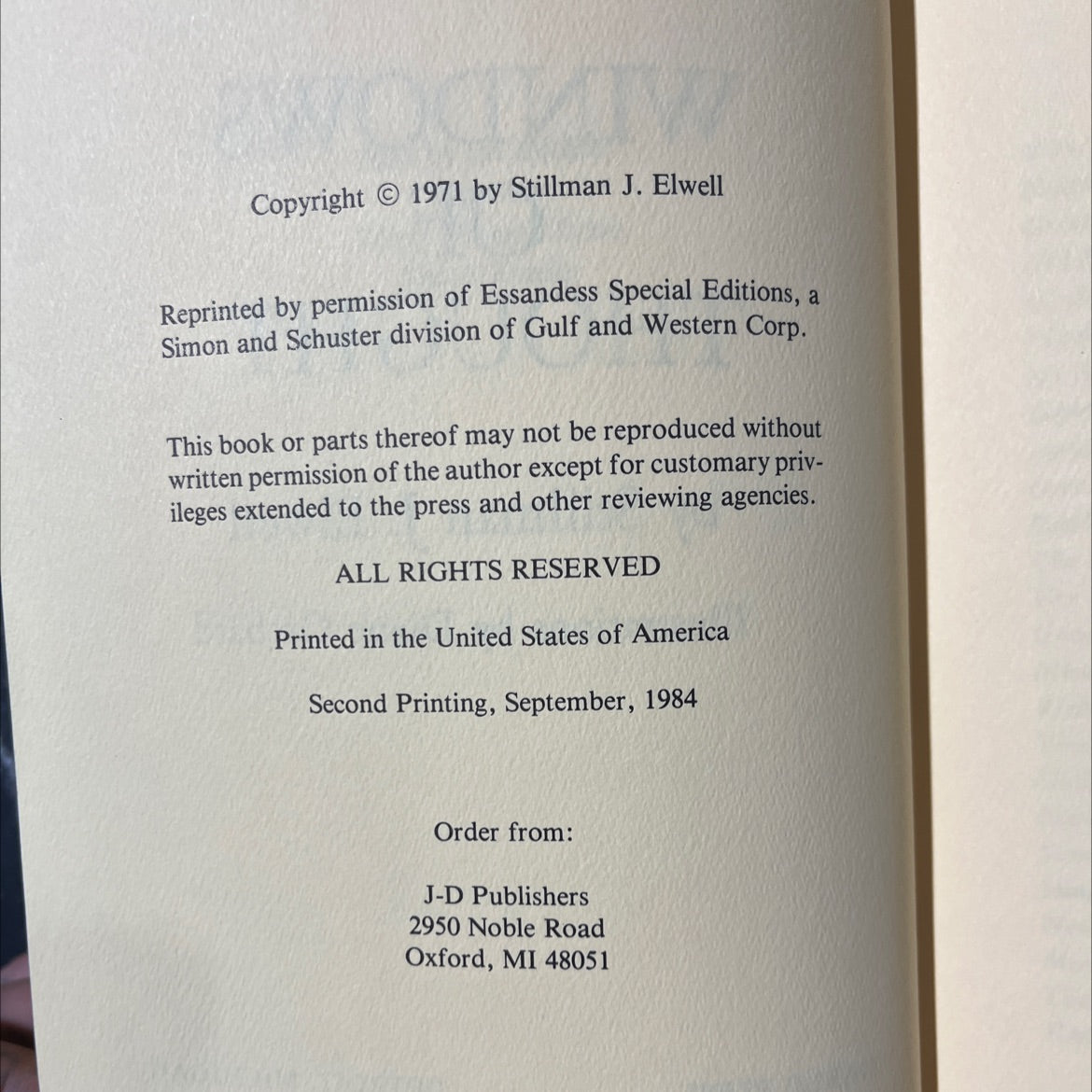 windows of thought book, by Stillman J. Elwell, 1984 Hardcover image 3