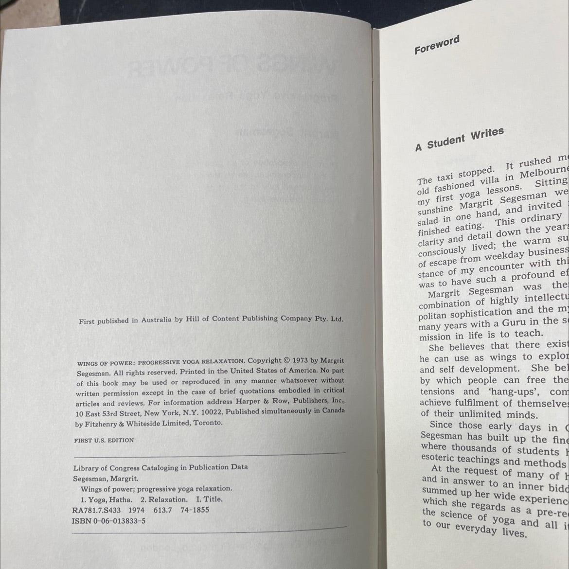 wings of power progressive yoga relaxation book, by Margrit Segesman, 1973 Hardcover image 3