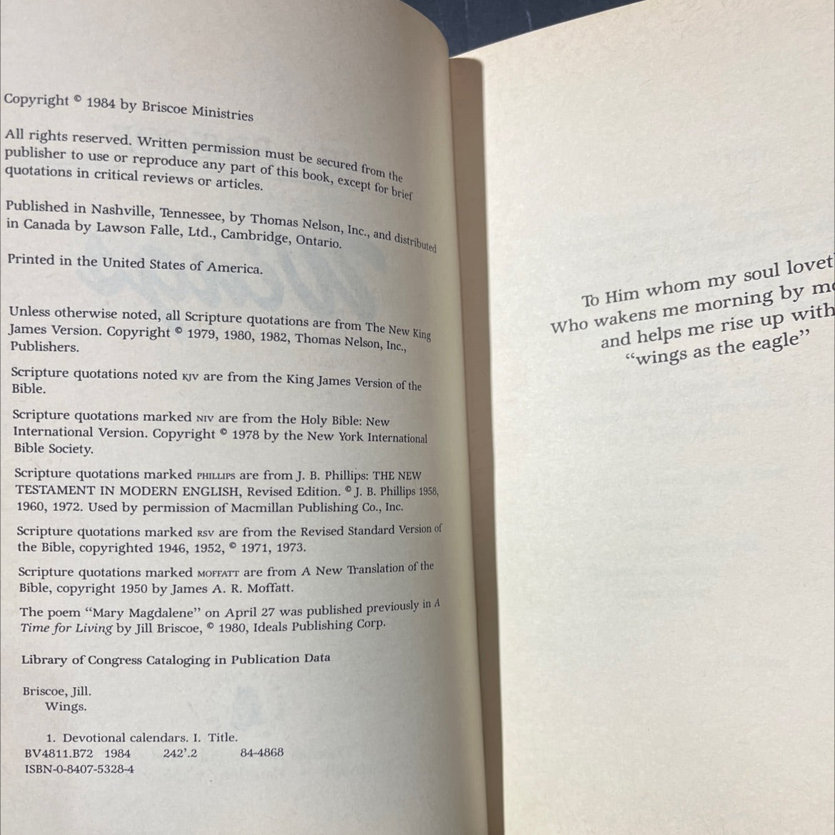 wings book, by Jill Briscoe, 1984 Hardcover image 3