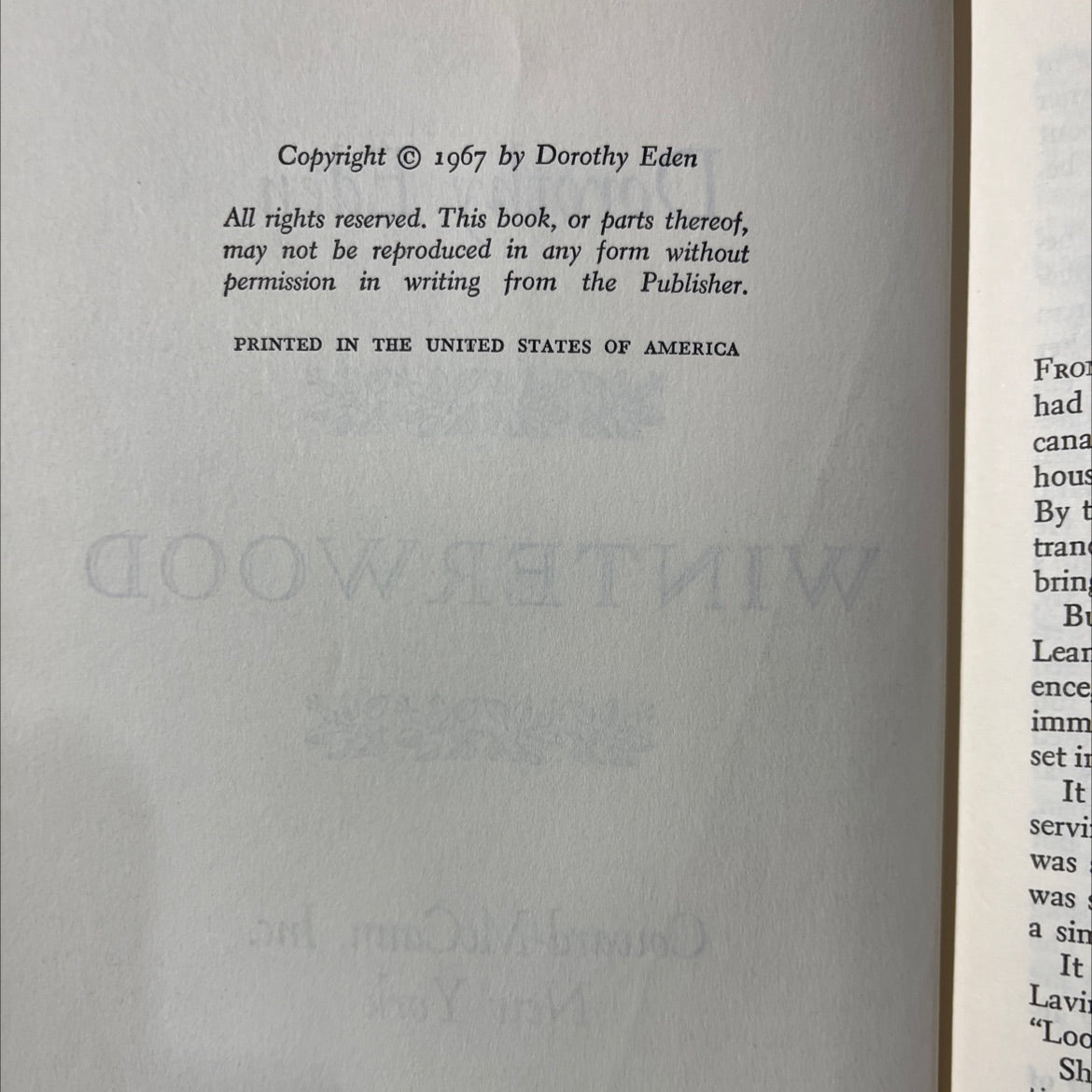 winterwood book, by dorothy eden, 1967 Hardcover image 3