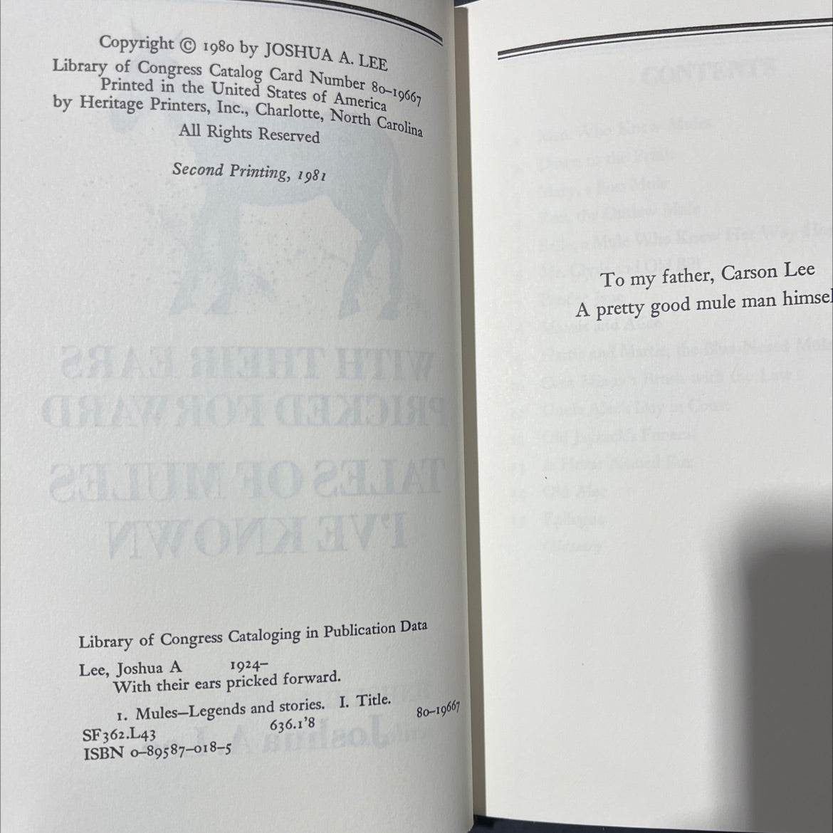 with their ears pricked forward book, by Joshua A. Lee, 1980 Hardcover image 3