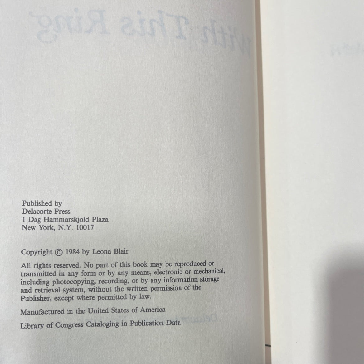 with this ring book, by leona blair, 1984 Hardcover image 3