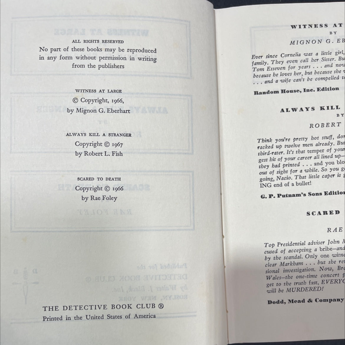 witness at large book, by mignon g. eberhart, 1966 Hardcover image 3