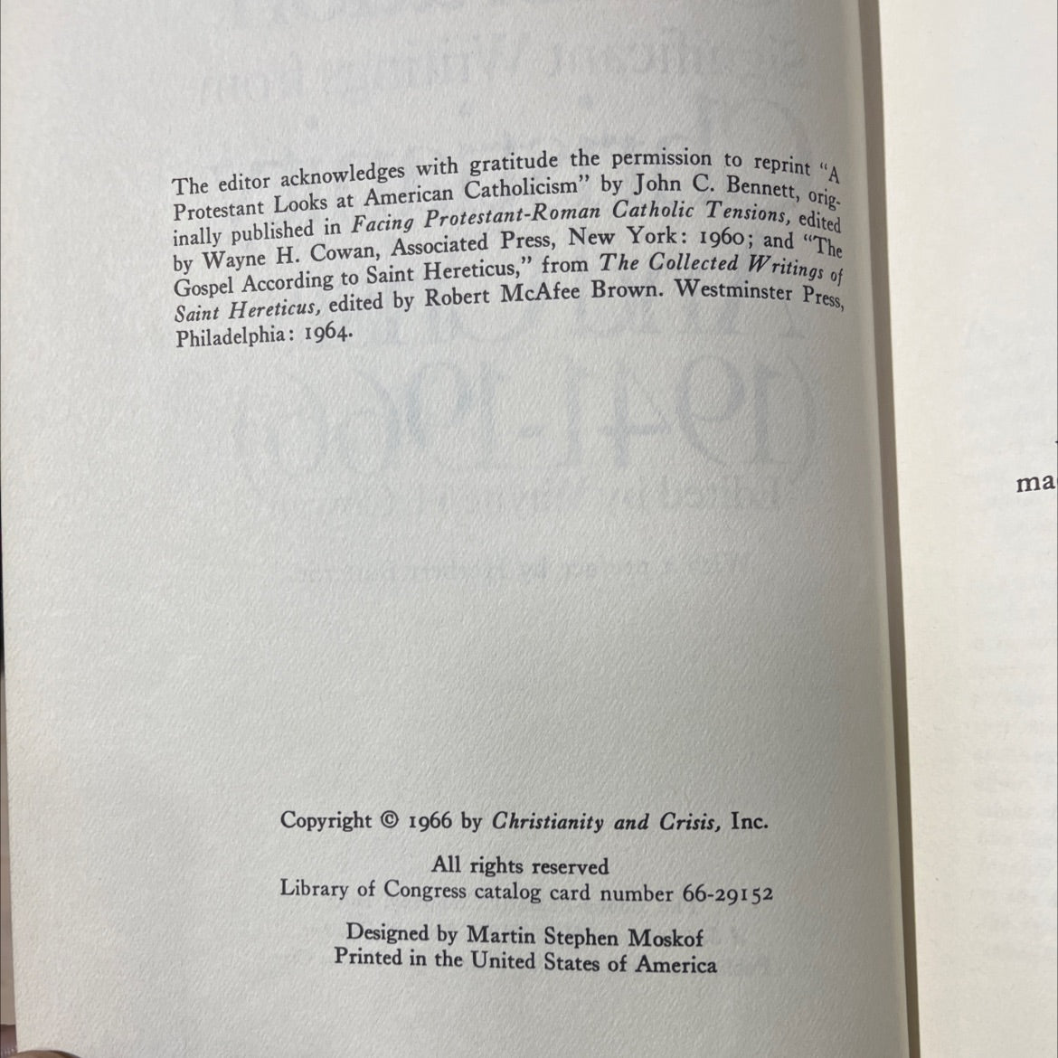 witness to a generation significant writings from christianity and crisis book, by Wayne H. Cowan, 1966 Hardcover image 3