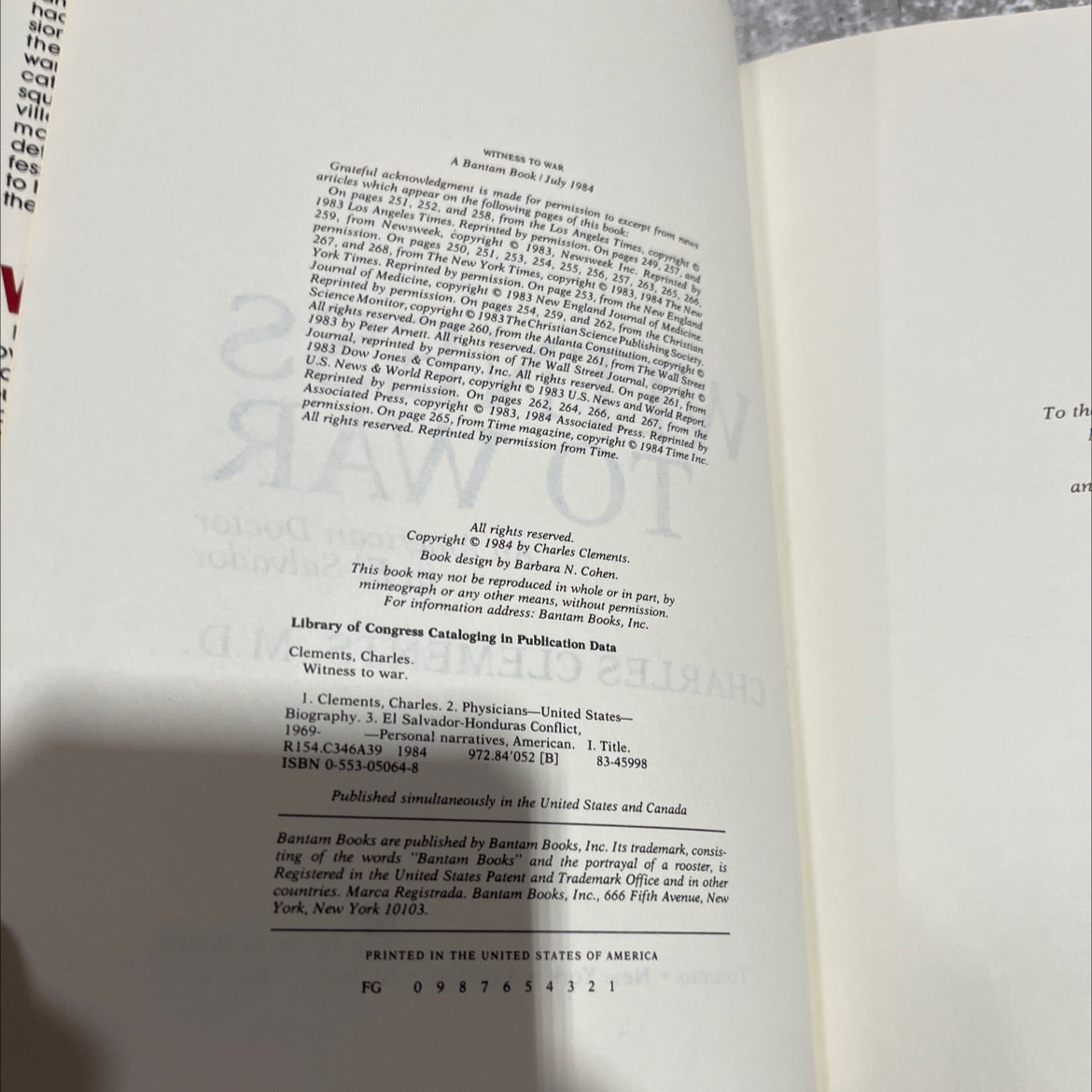 witness to war an american doctor in el salvador book, by charles clements, m.d., 1984 Hardcover image 3