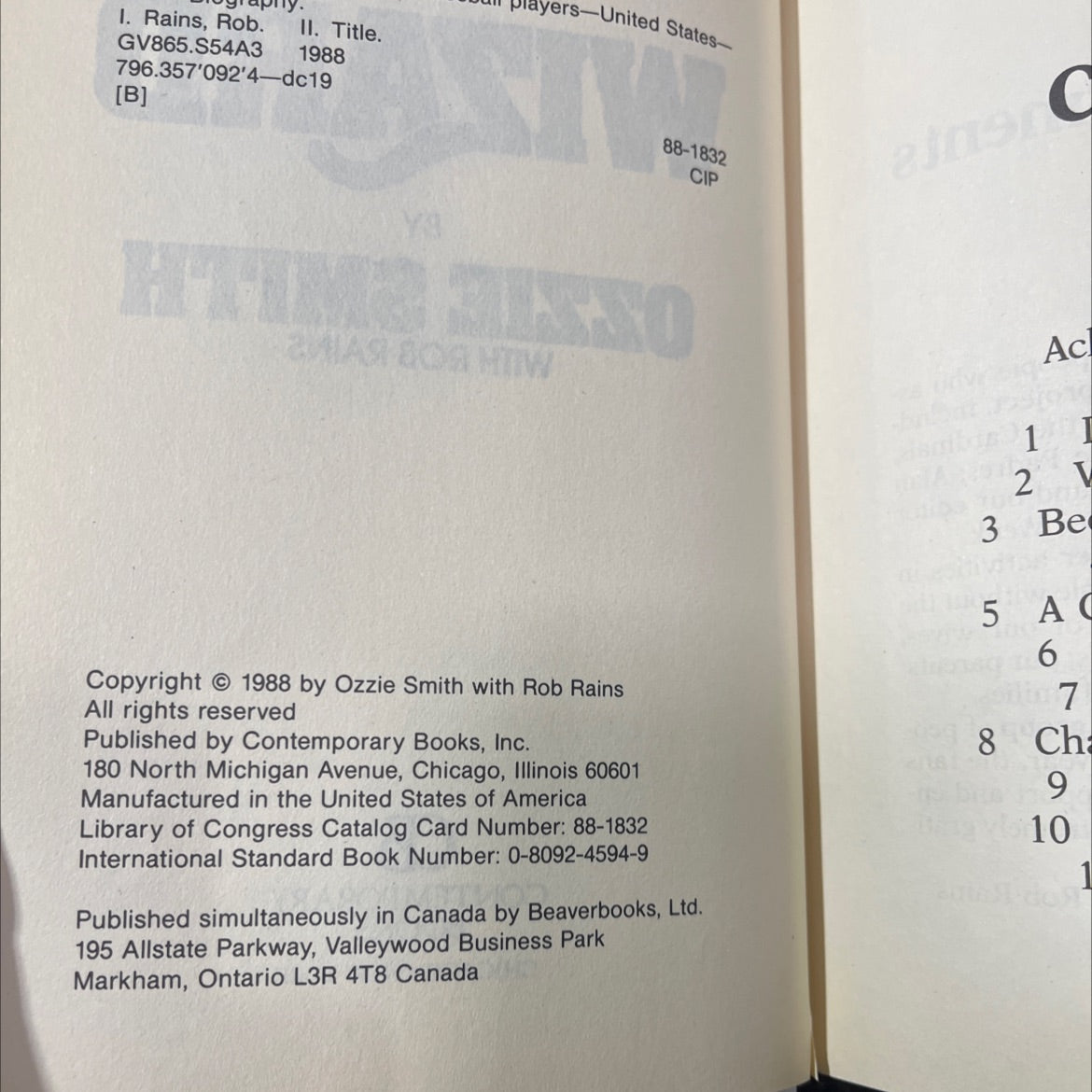 wizard book, by Ozzie Smith, 1988 Hardcover image 3