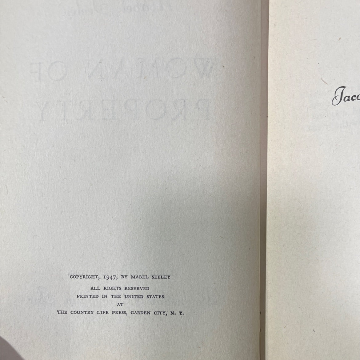 woman of property book, by Mabel Seeley, 1947 Hardcover image 3