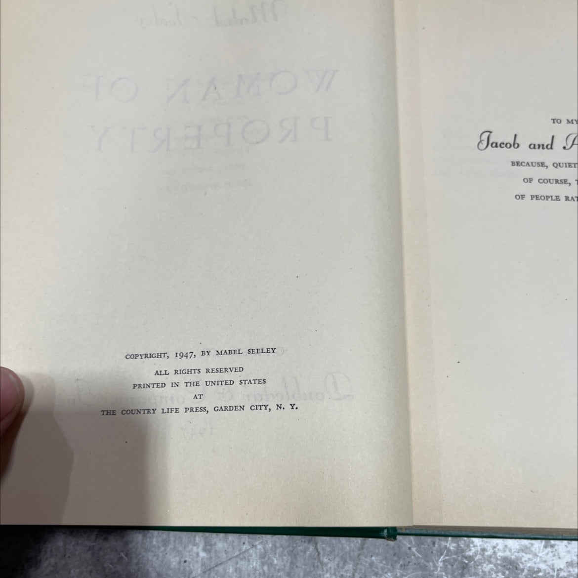 woman of property book, by Mabel Seeley, 1947 Hardcover image 3