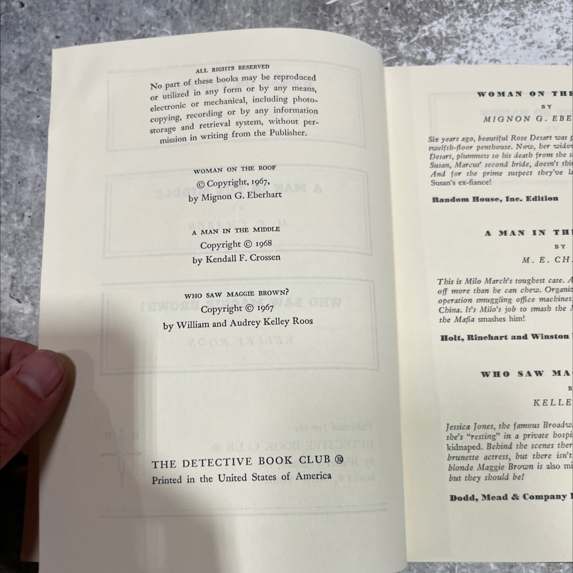woman on the roof book, by Mignon G. Eberhart, 1967 Hardcover image 3