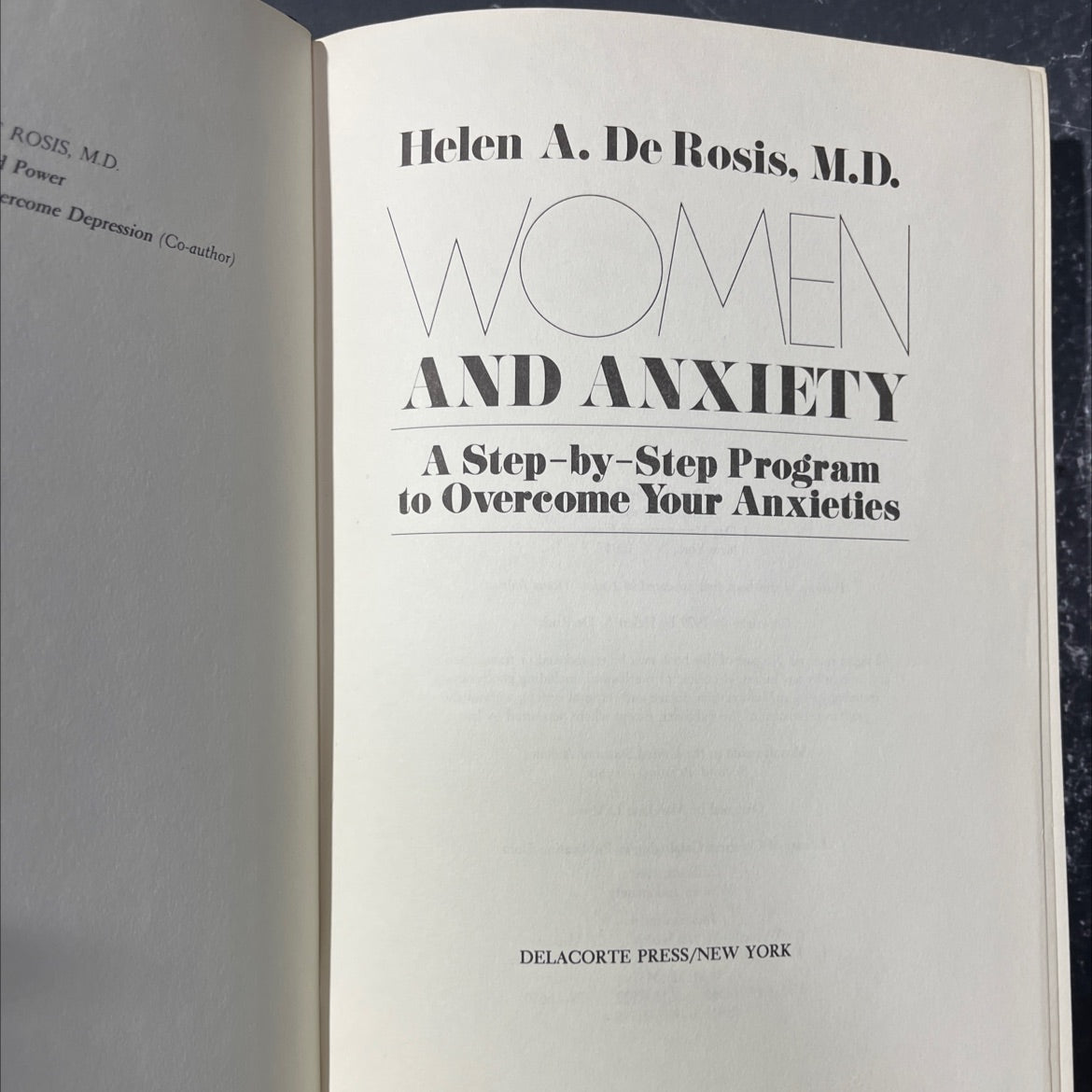 women and anxiety book, by Helen A. De Rosis, M.D., 1979 Hardcover image 2