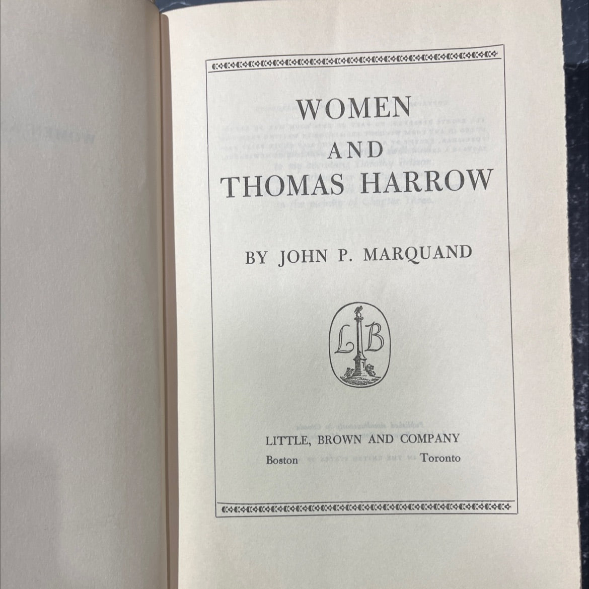 women and thomas harrow book, by john p. marquand, 1958 Hardcover image 2