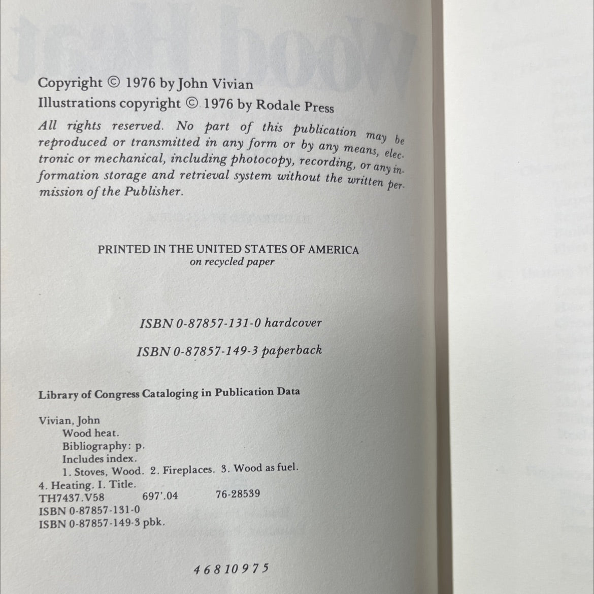 wood heat book, by John Vivian, 1976 Hardcover image 3