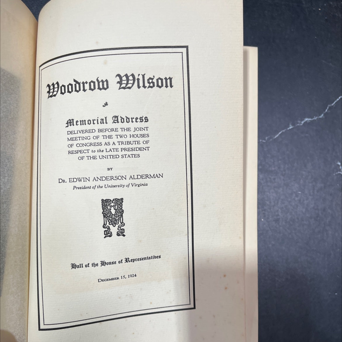woodrow wilson memorial address book, by dr. edwin anderson alderman, 1925 Hardcover image 2