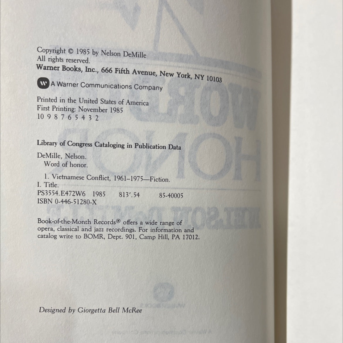 word of honor book, by nelson demille, 1985 Hardcover image 3