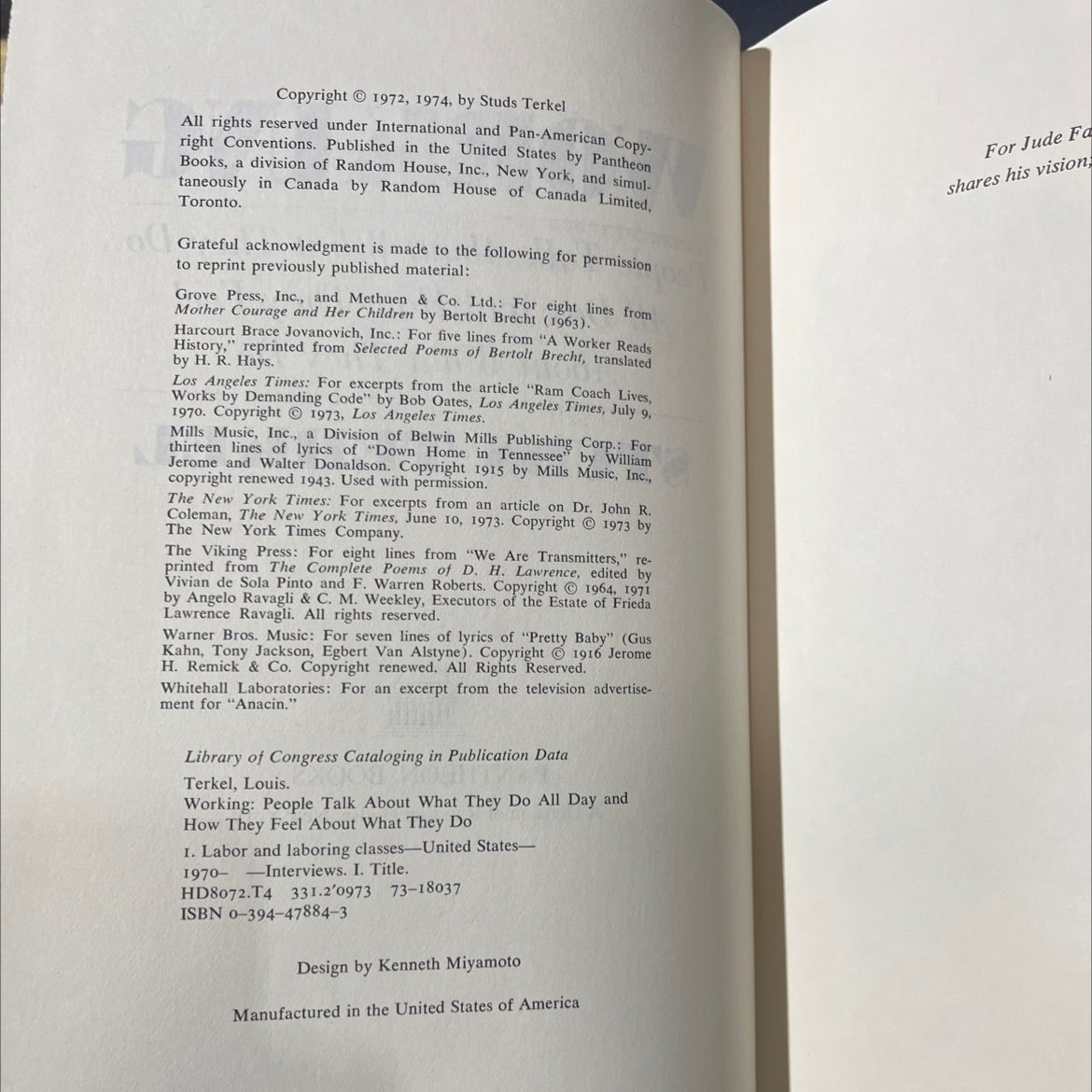 working: people talk about what they do all day and how they feel about what they do book, by studs terkel, 1974 image 3