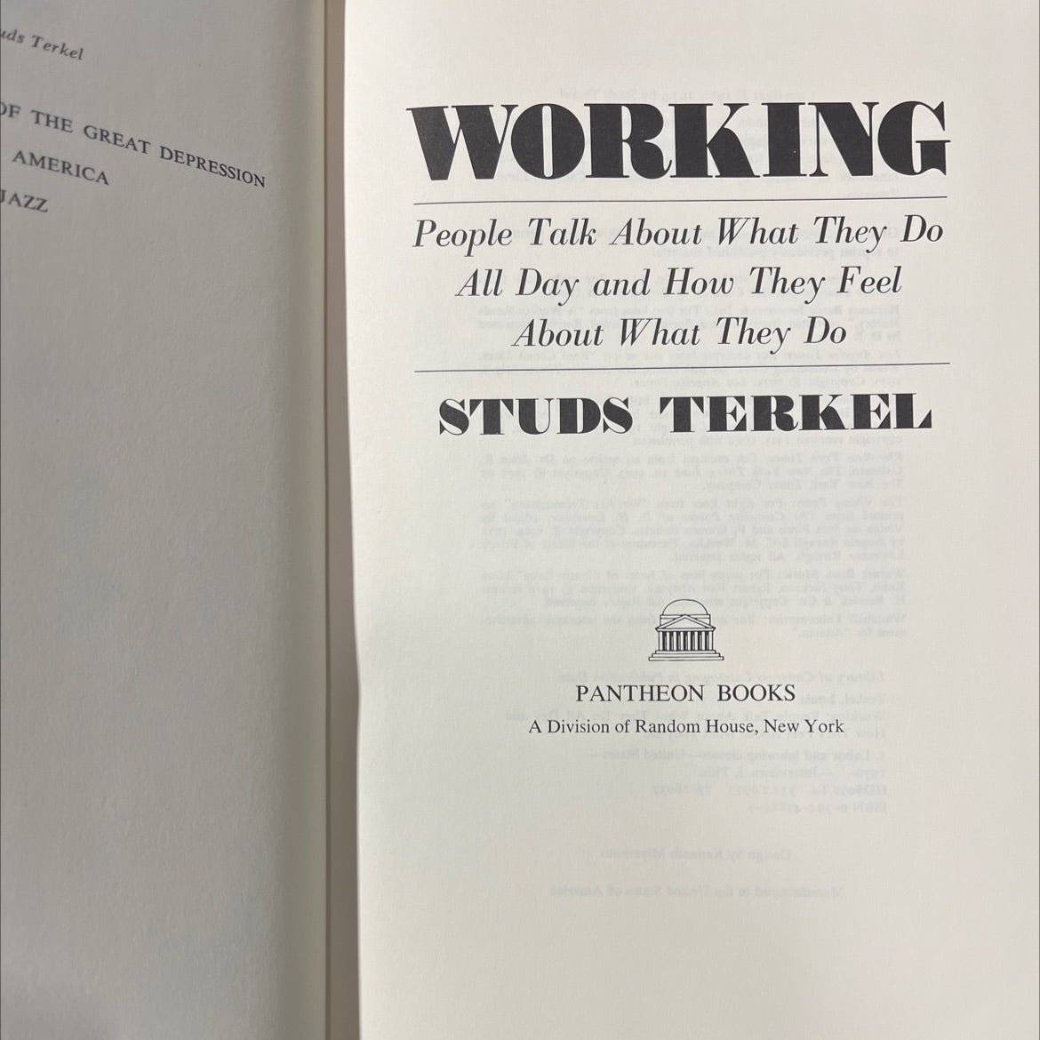 working: people talk about what they do all day and how they feel about what they do book, by studs terkel, 1974 image 2