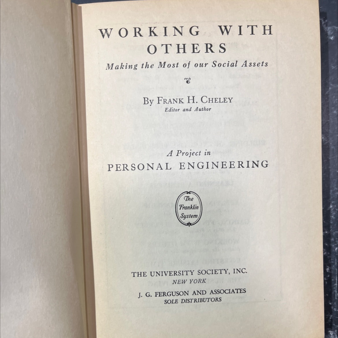 working with others making the most of our social assets book, by frank h. cheley, 1936 Hardcover image 2
