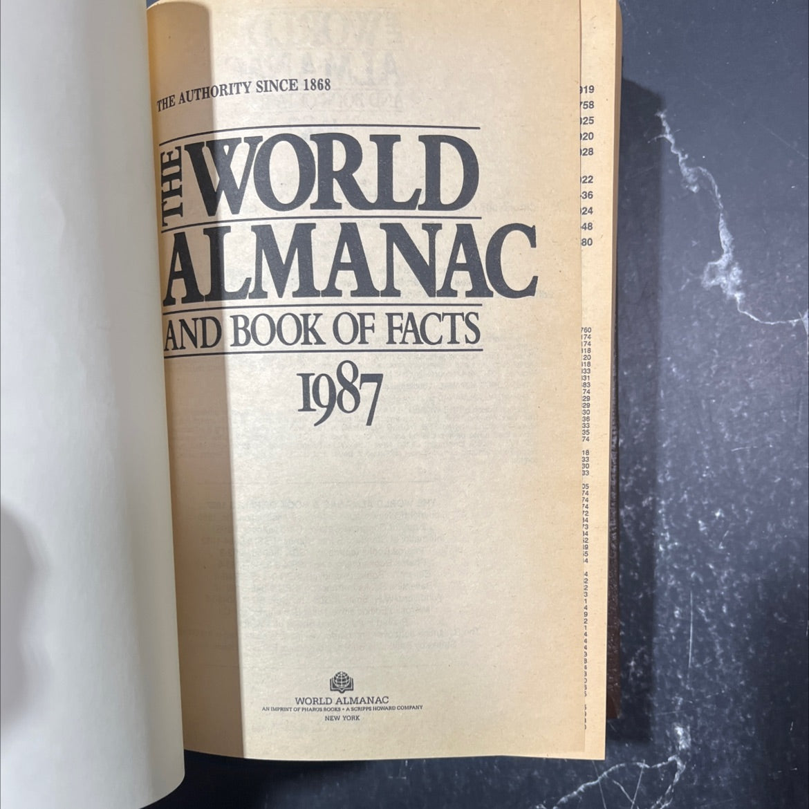 world almanac and book of facts 1987 book, by Mark S. Hoffman, 1987 Leather image 2