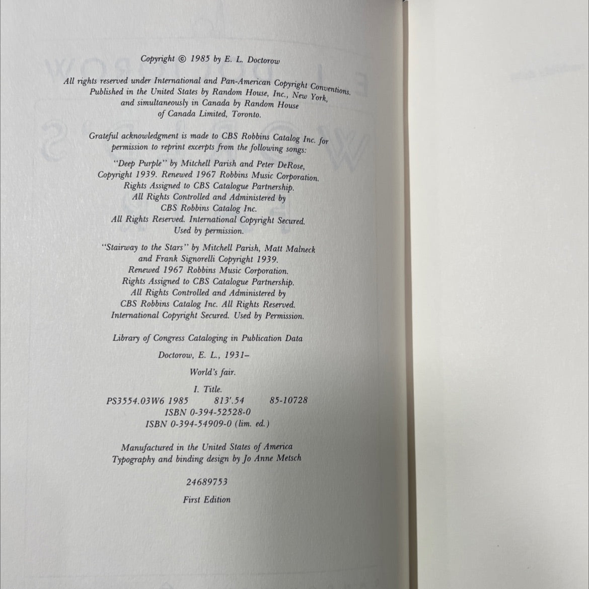 world's fair book, by E. L. Doctorow, 1985 Hardcover image 3