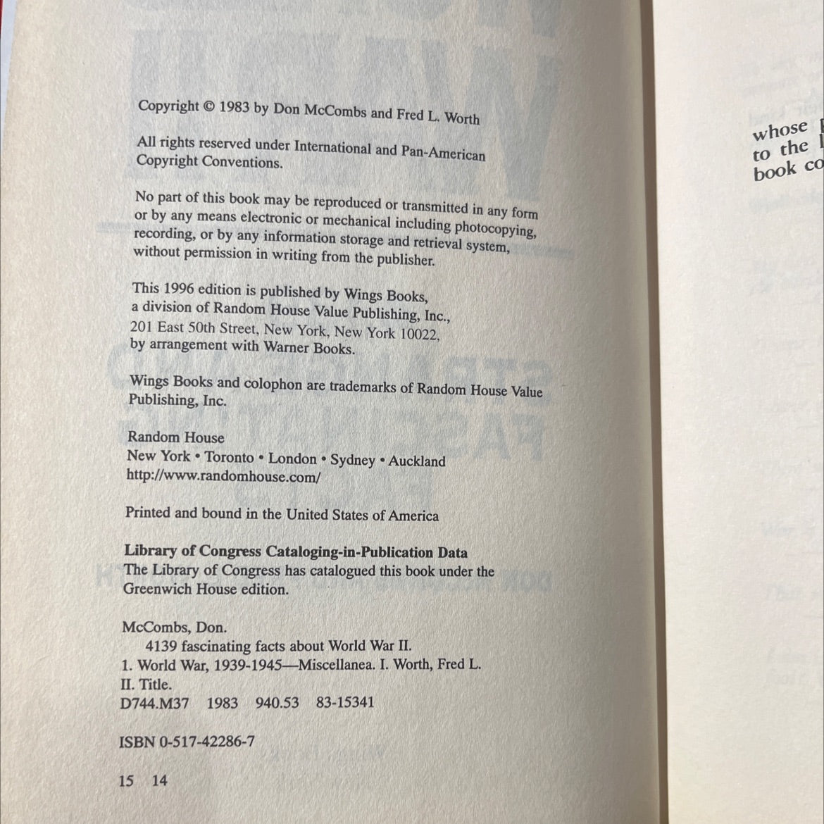 world war ii 4139 strange and fascinating facts book, by Don McCombs and Fred L. Worth, 1996 Hardcover image 3