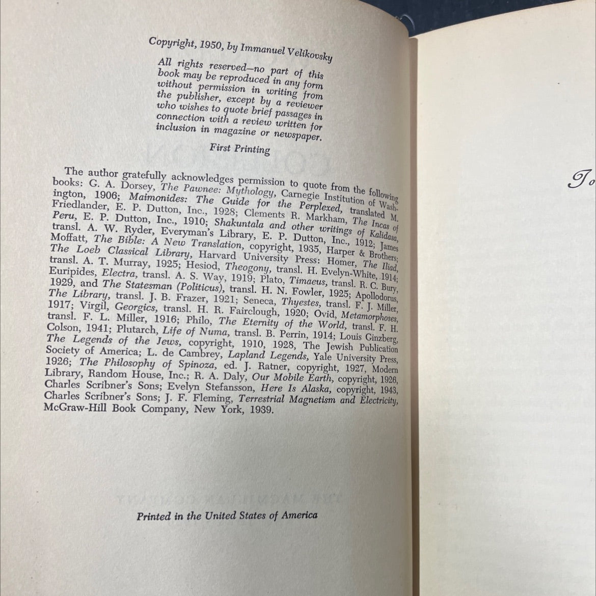 worlds in collision book, by Immanuel Velikovsky, 1950 Hardcover image 3