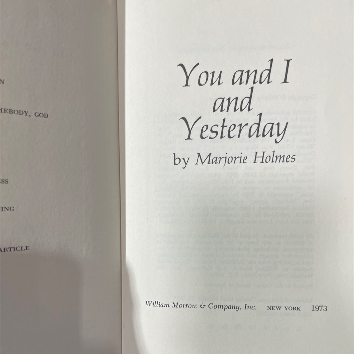 you and i and yesterday book, by Marjorie Holmes, 1973 Hardcover image 2