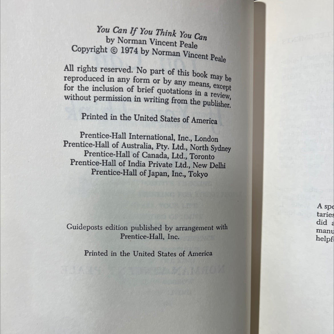 you can if you think you can book, by norman vincent peale, 1974 Hardcover image 3
