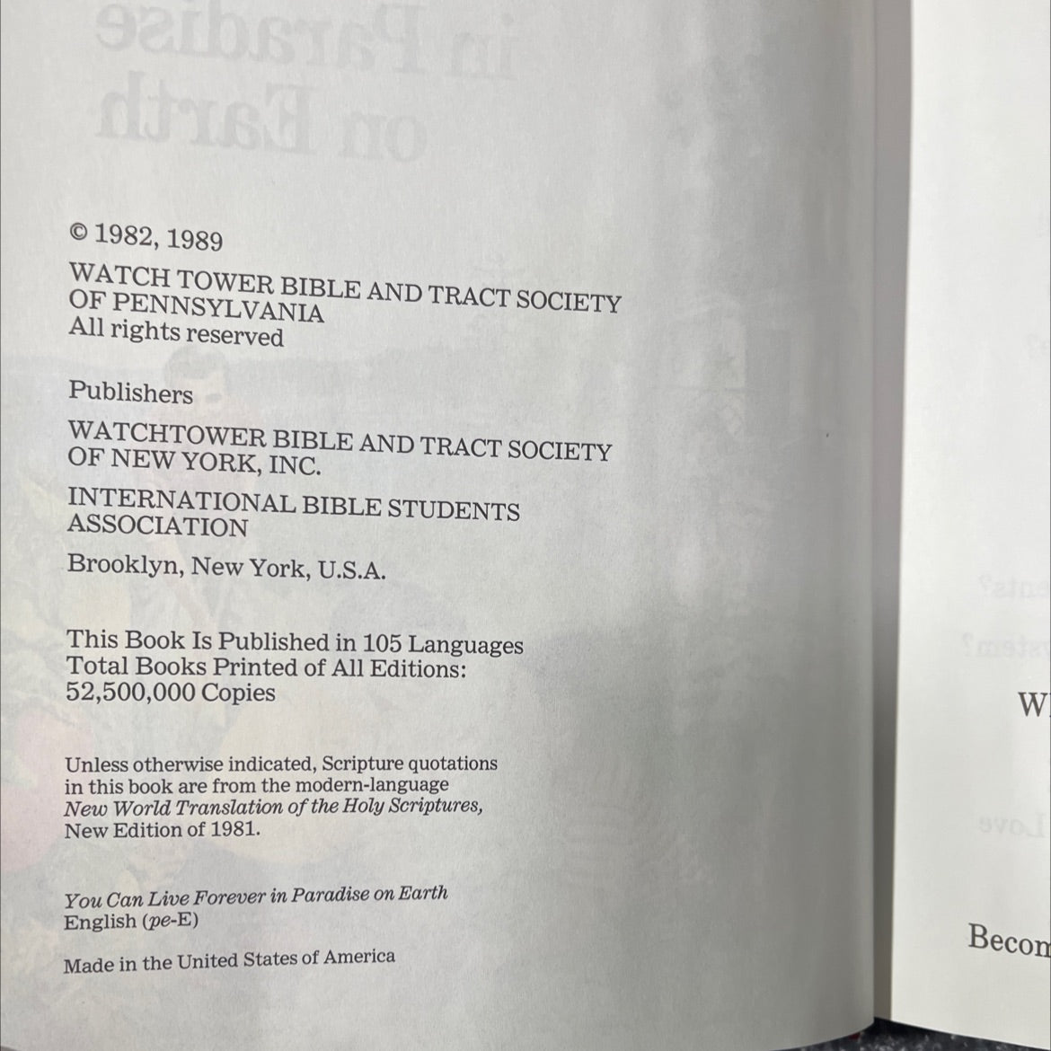 you can live forever in paradise on earth book, by watch tower bible and tract society of pennsylvania, 1989 Hardcover image 3