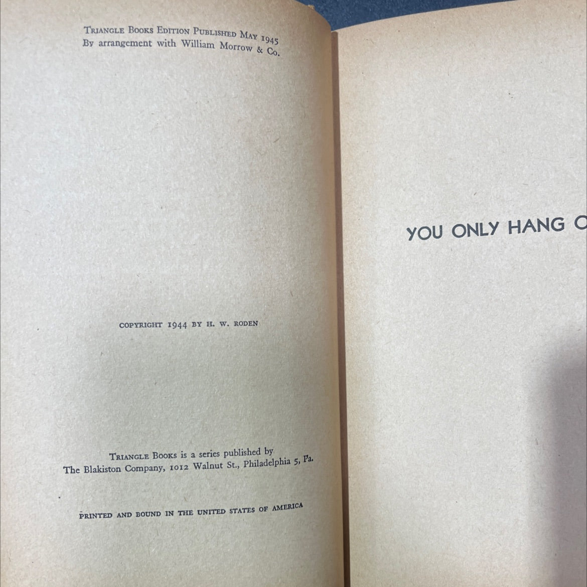 you only hang once book, by h. w. roden, 1944 Hardcover image 3