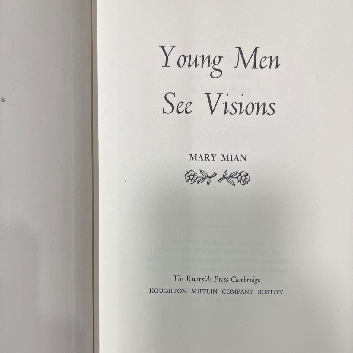 young men see visions book, by mary mian, 1958 Hardcover image 2