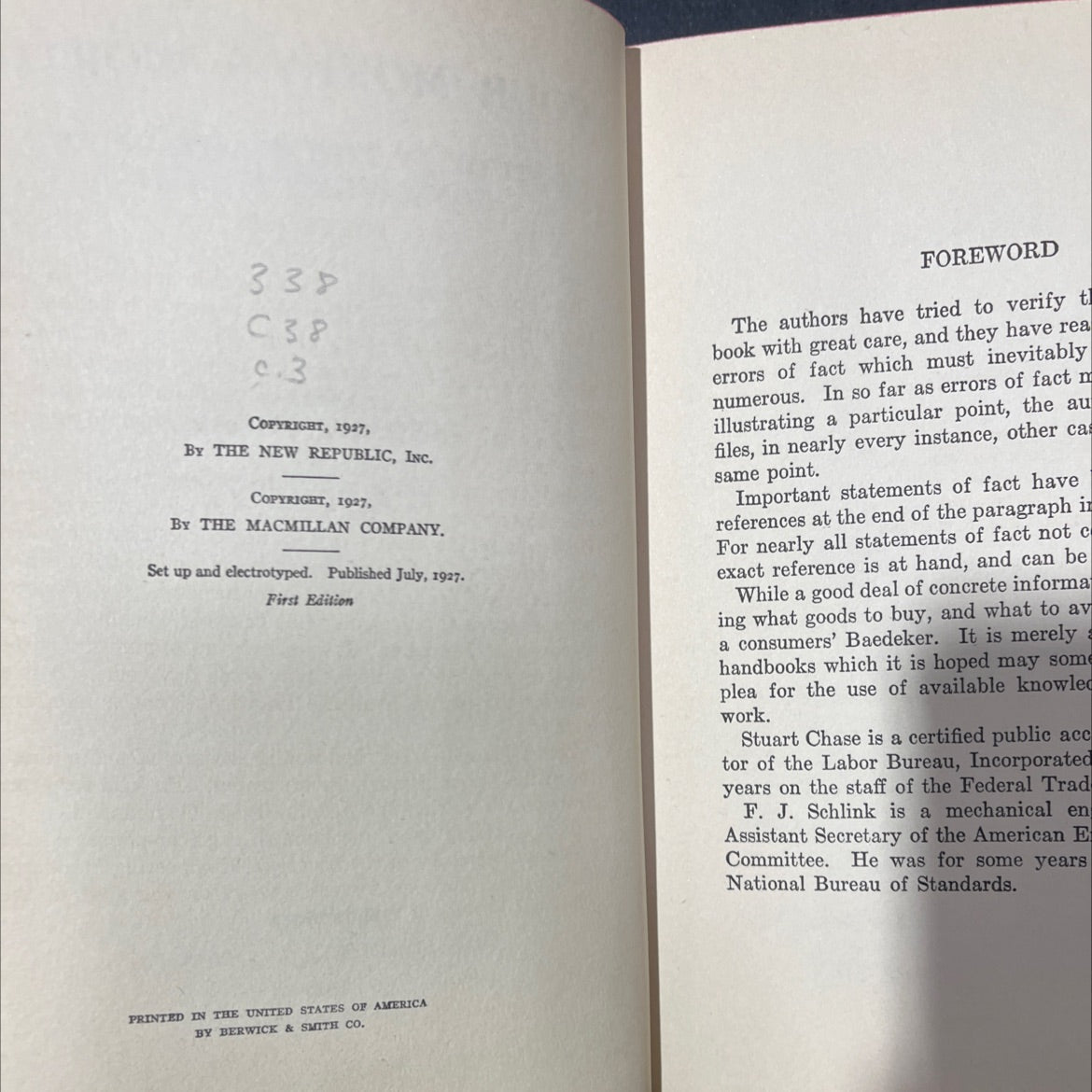 your money's worth a study in the waste of the consumer's dollar book, by stuart chase and f. j. schlink, 1927 Hardcover image 3