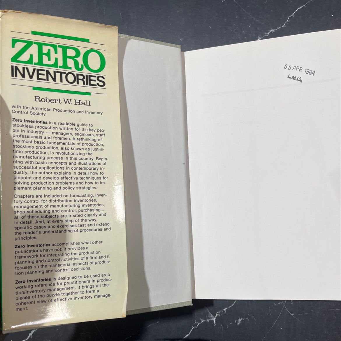 zero inventories book, by robert w. hall, 1983 Hardcover image 4