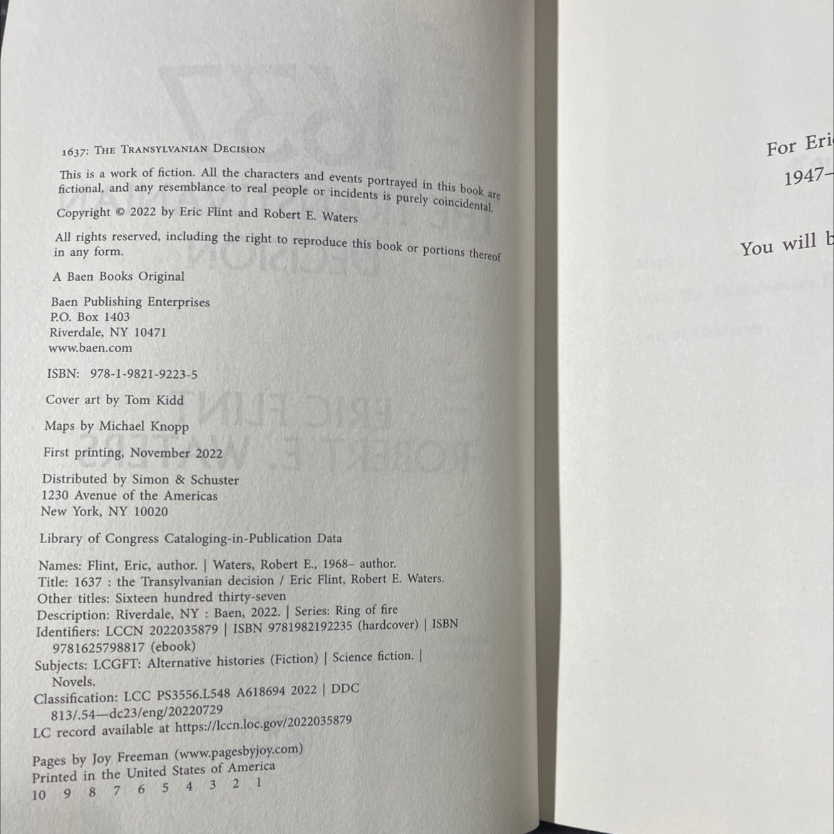 1637: the transylvanian decision book, by Eric Flint, Robert E. Waters, 2022 Hardcover image 3