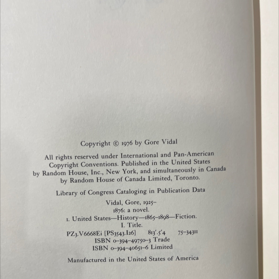 1876 a novel book, by Gore Vidal, 1976 Hardcover image 3